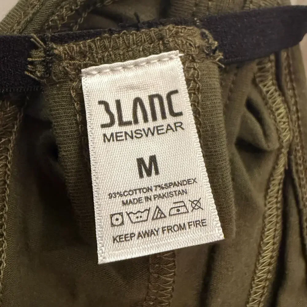 NEW Blanc Menswear Cotton BL010 Bruge T-String Thong Color Khaki Green pouch